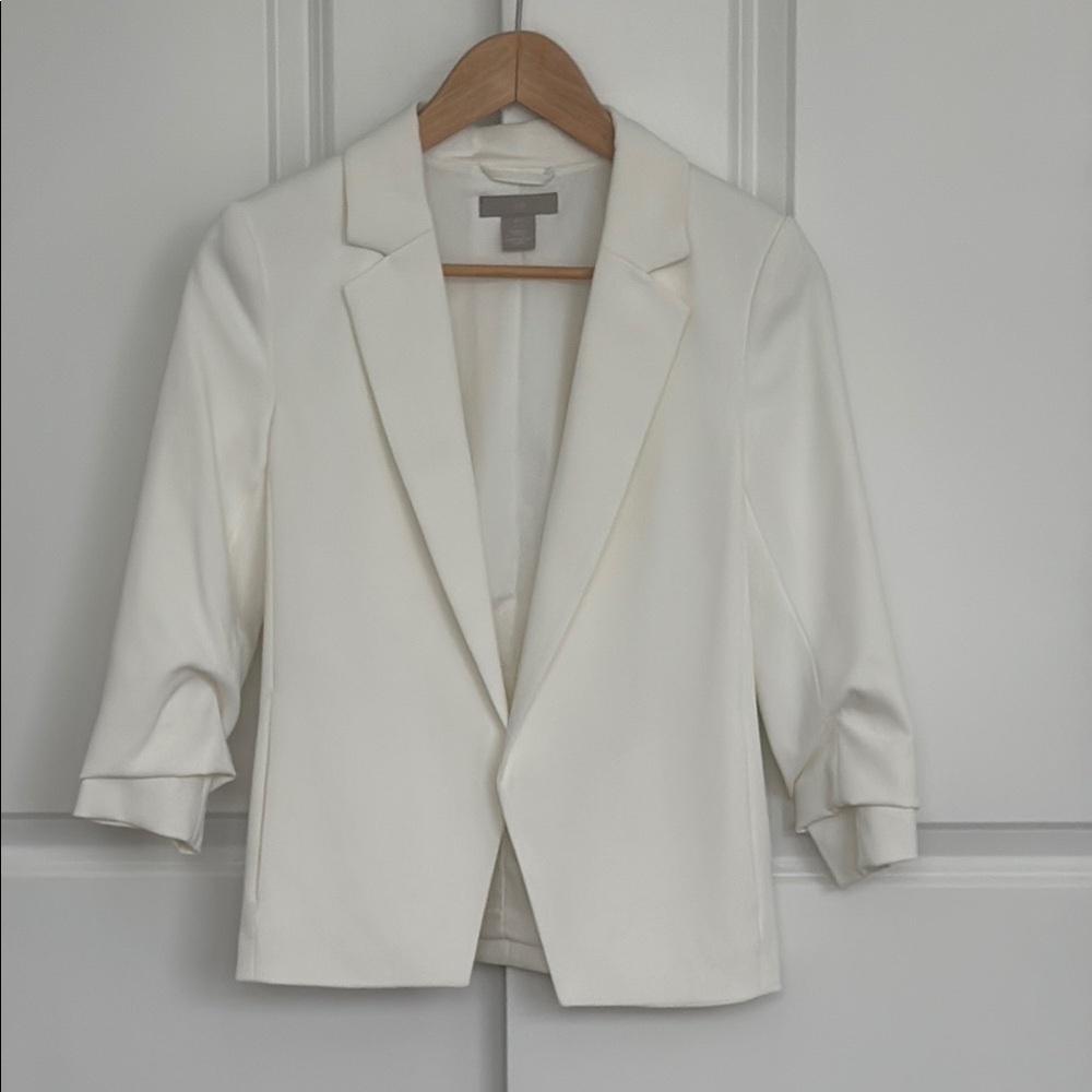 H&M White Blazer Tailored 3/4 Sleeve